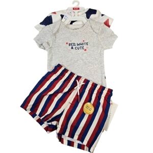 NWT 3 Piece Bundle Shorts and Two Onsies 3-6 Months Americana
